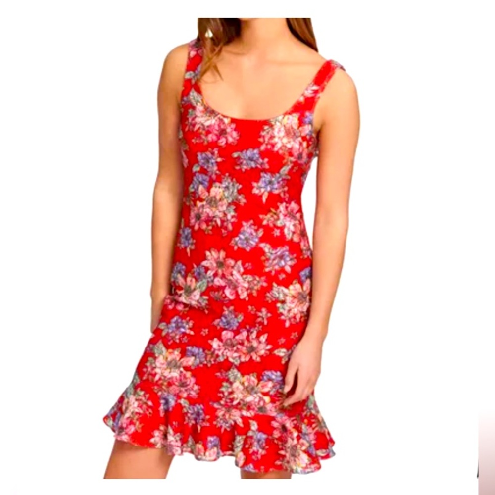 NWT $98 Kensie Red Floral Lace Dress with red lining and bottom ruffle. 10 or 12